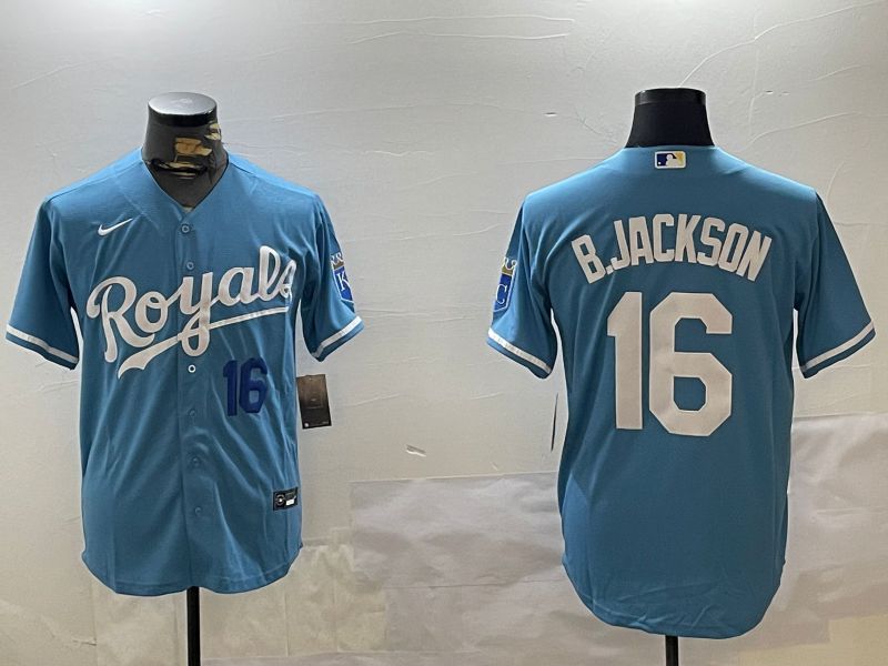 Men Kansas City Royals #16 B.Jackson Light Blue Game 2024 Nike MLB Jersey style 3